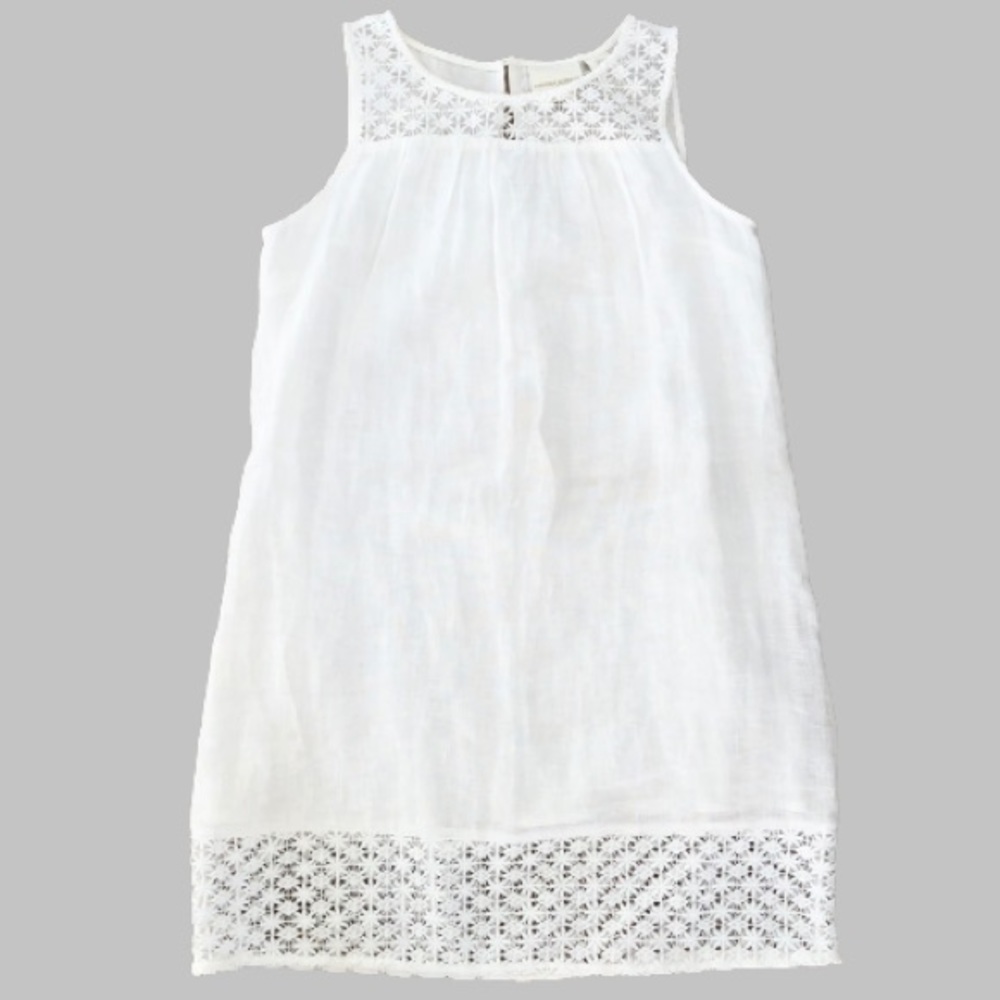 ⭐️Cynthia Rowley⭐️White Linen Sleeveless Summer Dress Crochet Lace Women's Small